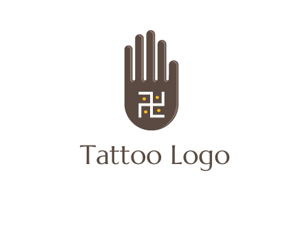 hand logo with the Swastika symbol