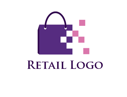 pixels coming out of a shopping bag logo