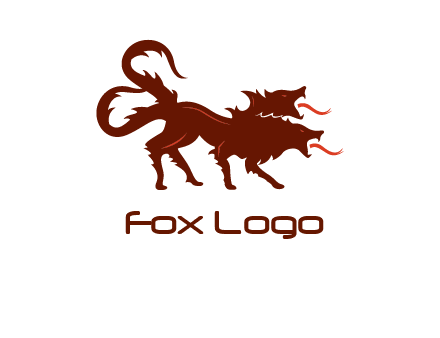 Orthrus logo with monster wolf or dog with two heads breathing fire