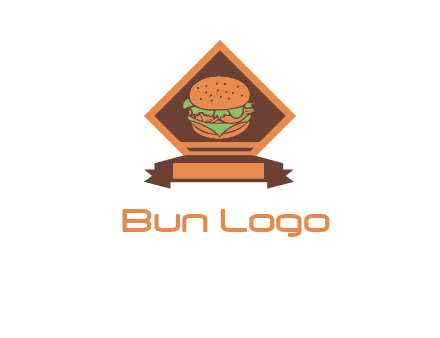 burger in rhombus with ribbon restaurant logo