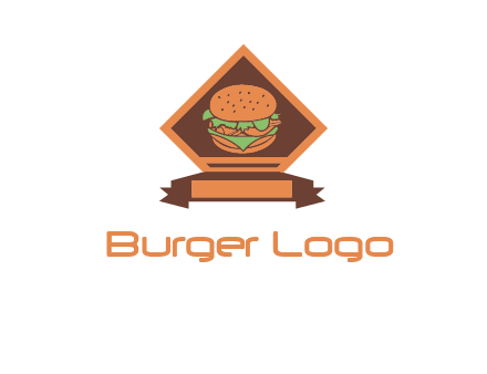 burger in rhombus with ribbon restaurant logo