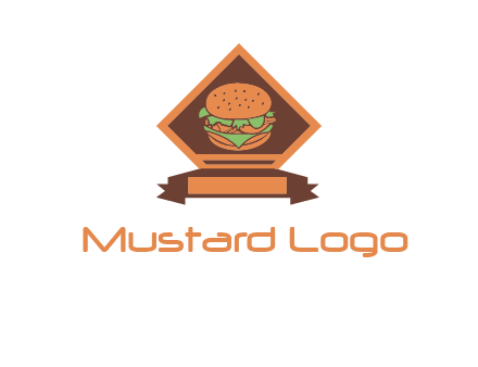 burger in rhombus with ribbon restaurant logo