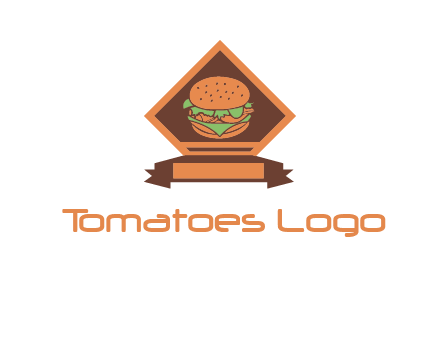 burger in rhombus with ribbon restaurant logo