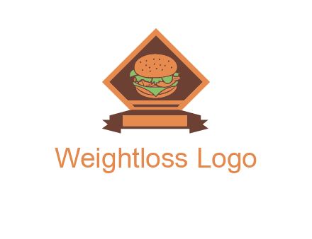 burger in rhombus with ribbon restaurant logo