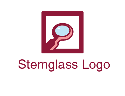 magnifying glass in square line logo icon