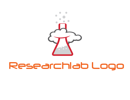 cloud around chemical flask research logo