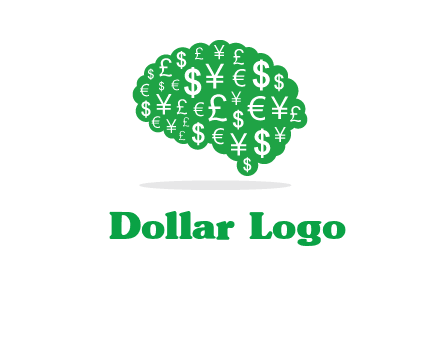 currency icons in brain shape logo