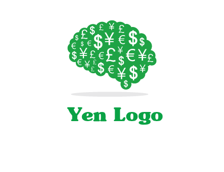 currency icons in brain shape logo