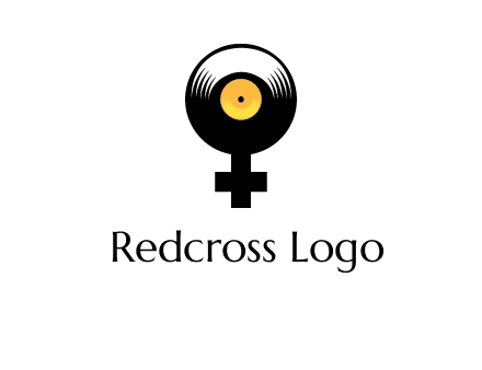 cross sign with gramophone cd logo