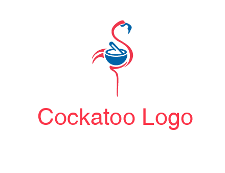 flamingo holding pestle mortar logo icon