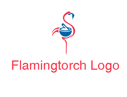 flamingo holding pestle mortar logo icon