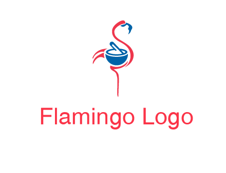 flamingo holding pestle mortar logo icon