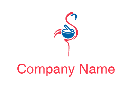 flamingo holding pestle mortar logo icon