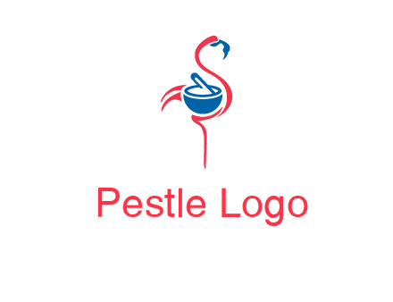 flamingo holding pestle mortar logo icon