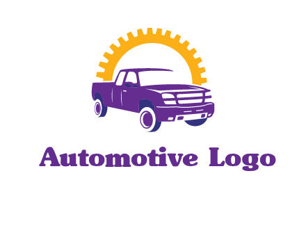 pickup truck logo with cogwheel gears icon