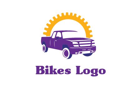 pickup truck logo with cogwheel gears icon