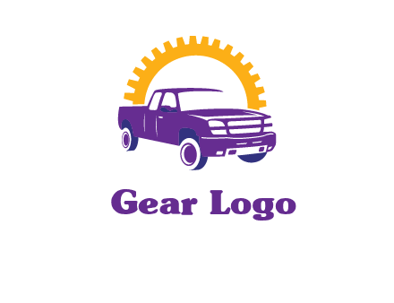 pickup truck logo with cogwheel gears icon