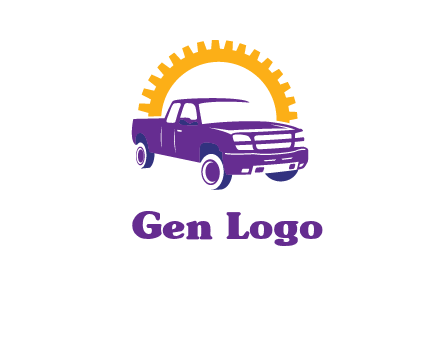 pickup truck logo with cogwheel gears icon