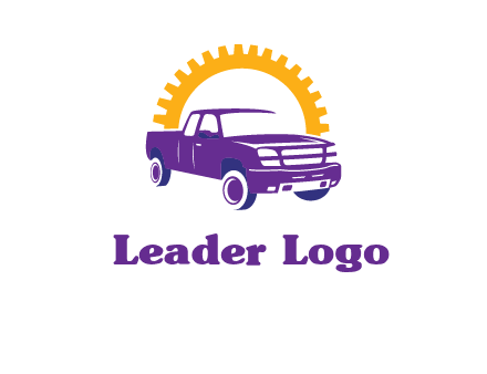 pickup truck logo with cogwheel gears icon