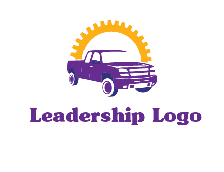 pickup truck logo with cogwheel gears icon