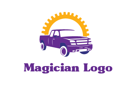 pickup truck logo with cogwheel gears icon