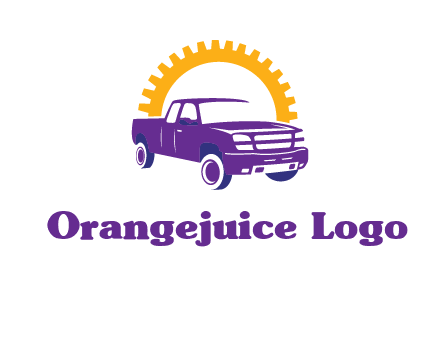 pickup truck logo with cogwheel gears icon