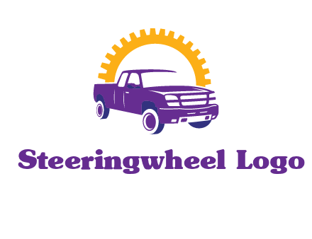 pickup truck logo with cogwheel gears icon