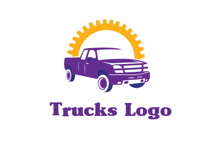 pickup truck logo with cogwheel gears icon