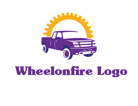 pickup truck logo with cogwheel gears icon