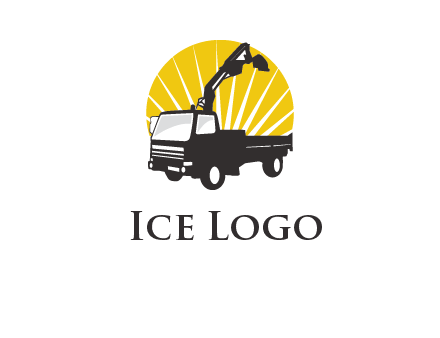 sun with mobile crane in truck logo