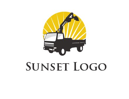 sun with mobile crane in truck logo