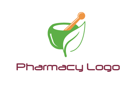 pestle and mortar with leaf pharmacy logo