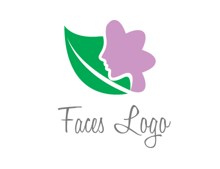 leave and woman head as flower logo icon