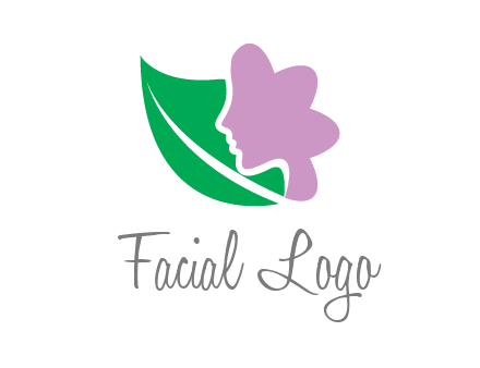 leave and woman head as flower logo icon