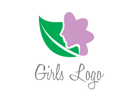 leave and woman head as flower logo icon