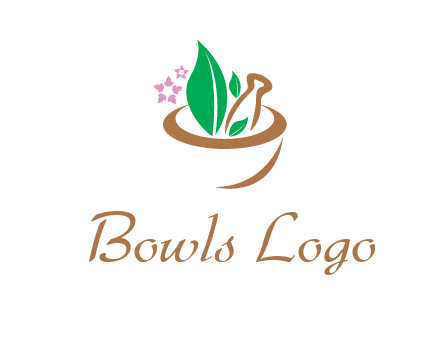 leaves flowers in pestle mortar healthcare logo