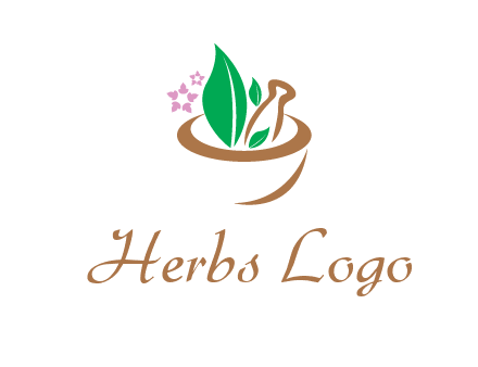 leaves flowers in pestle mortar healthcare logo