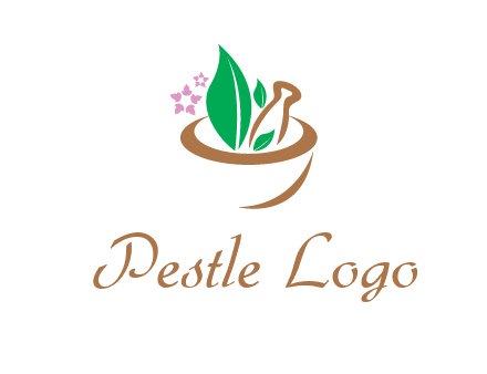 leaves flowers in pestle mortar healthcare logo