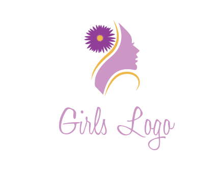 flower on hair of woman silhouette beauty logo icon