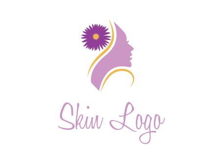 flower on hair of woman silhouette beauty logo icon