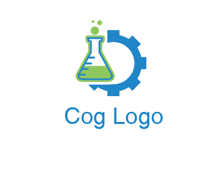 chemical flask and half gear engineering logo