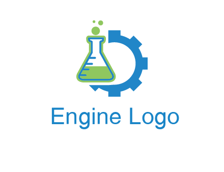 chemical flask and half gear engineering logo