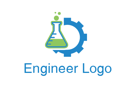 chemical flask and half gear engineering logo