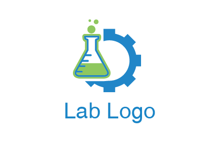 chemical flask and half gear engineering logo