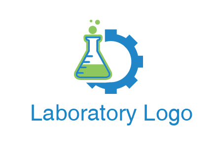 chemical flask and half gear engineering logo