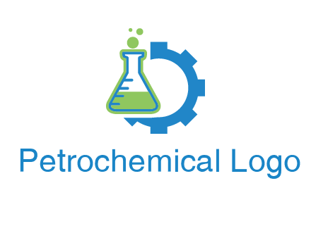 chemical flask and half gear engineering logo