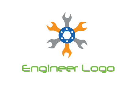 spanners crossing each other with nut in center engineering logo icon