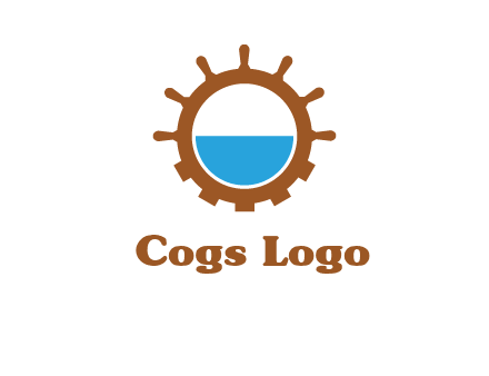 water in ship wheel and gear engineering logo icon