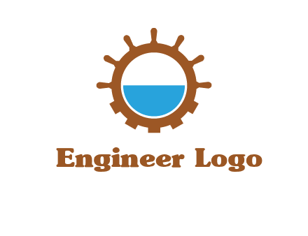 water in ship wheel and gear engineering logo icon