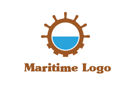 water in ship wheel and gear engineering logo icon